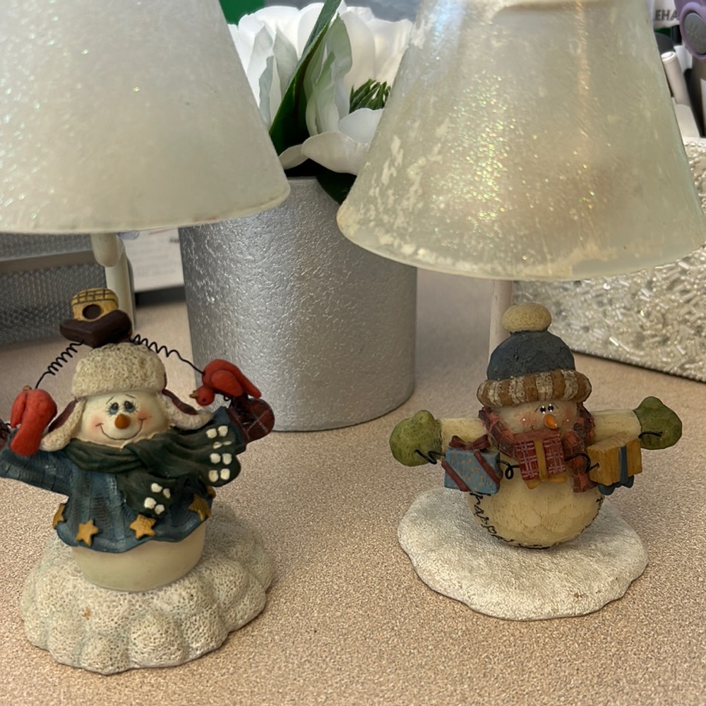 2 Classic Snowman candle holders